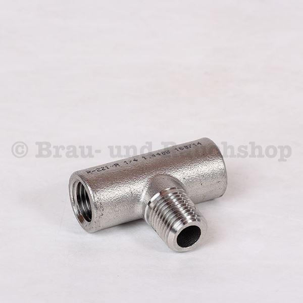 Bild von T-Stück Edelstahl 2x 1/4 IG 1x 1/4 AG